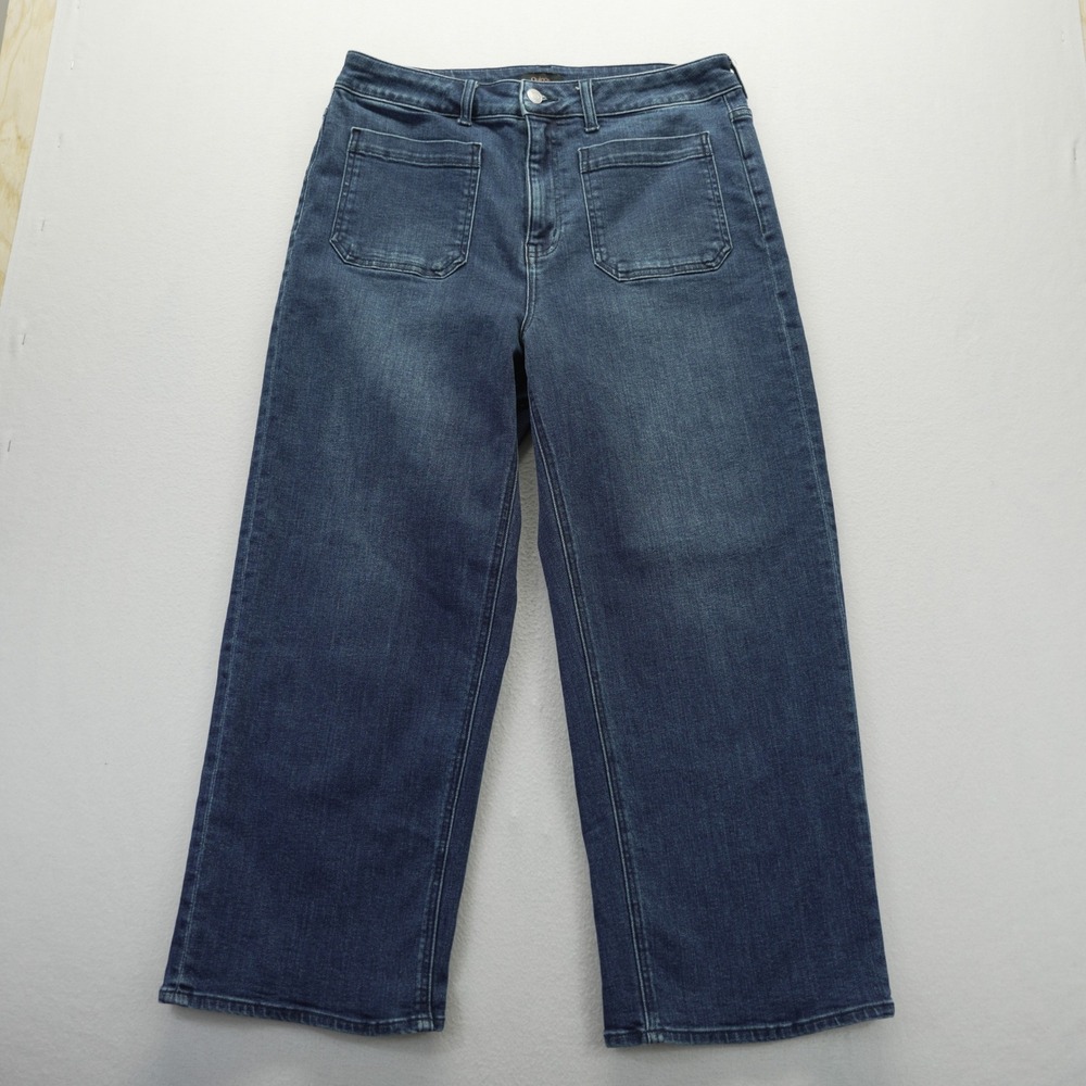 Quince Womens Bella Stretch Patch Pockets Wide Leg Crop Jeans Denim High Rise 32 - Picture 2 of 11